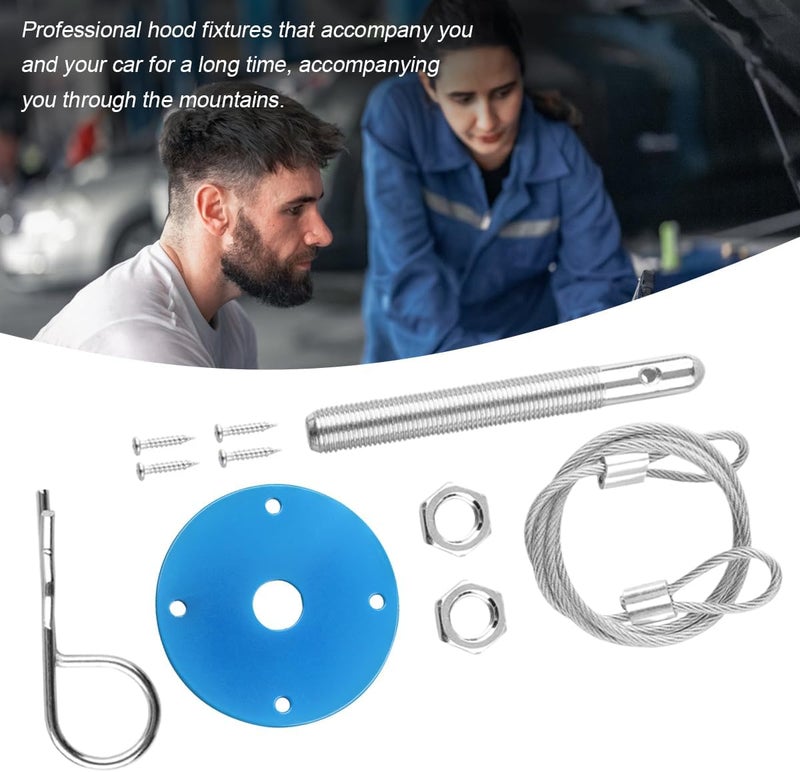 Sandfren Car Hood Pins Kit, Stainless Steel Vehicle Engine Pin Plate Bonnet Lock Clip, Modified Auto Racing Exterior Locking Latches Lanyard Rope Set for Reducing Shaking, Universal Fit (Blue) - Image 4